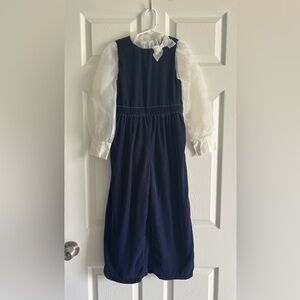 Janie and Jack Navy Velvet Jumpsuit with White Sheer Sleeves
